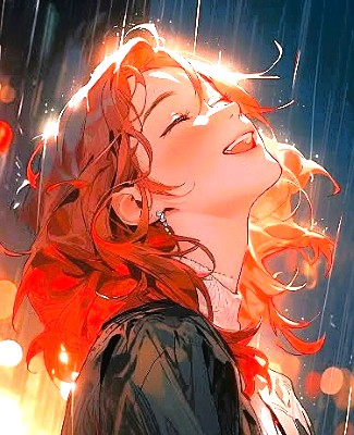 Femme souriante levant la tête vers le ciel sous la pluie