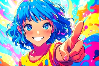 femme souriante pointant le doigt vers sa réussite