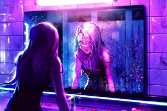 femme envoûtée se regadant dans un miroir