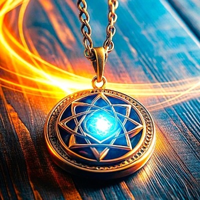 talisman pendentif, motif rosace et pierre bleu