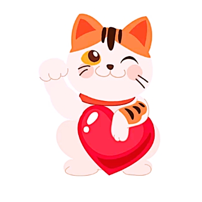 chat maneki neko avec un coeur dessiné - amulette porte-bonheur
