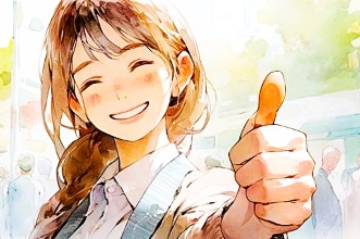 Femme heureuse et satisfaite, les yeux clos, qui tend le pouce en l'air.