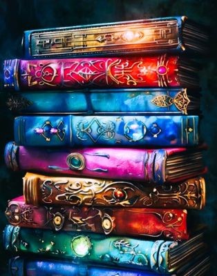 Pile de livres de magie, de plusieurs couleurs