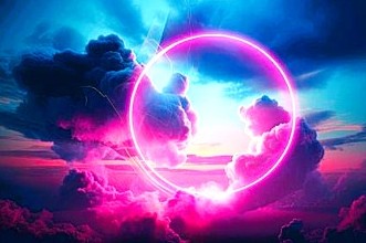 Nuages et ciel illuminé par l'énergie de la magie blanche